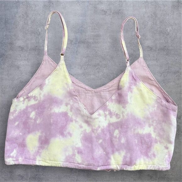 L.A. Hearts Small Tie-Dye Crop Top Preowned with Character Purple and Yellow - Picture 3 of 5